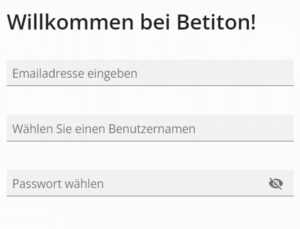 Betiton Registrierung des Kundenkontos