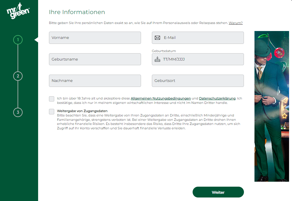 Mr Green Registrierung